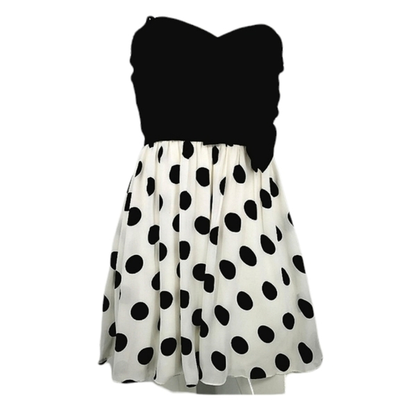 B. Smart Dresses & Skirts - B. Smart Junior’s 3 Black & White Polka Dot Pattern Formal Strapless Mini Dress